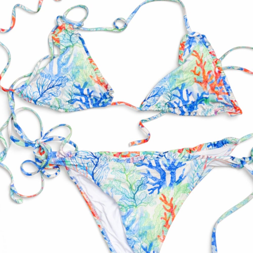 MC2 Saint Barth Coral Print String Bikini Set | Triangle Top & Tie Side Bottom